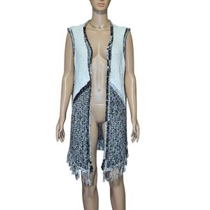 Cotton Country Fringe Hem Sleeveless Duster Sweater Cardigan
